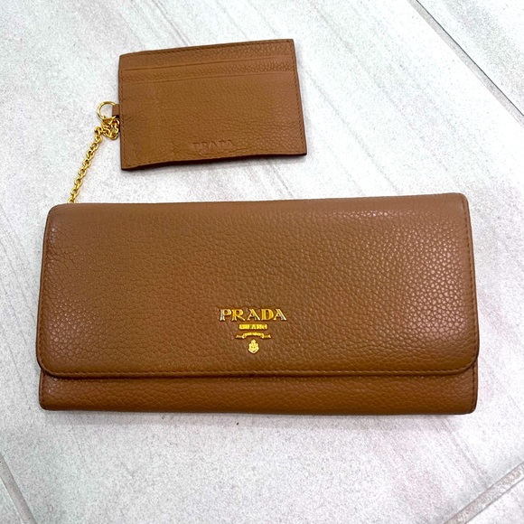 PRADA AUTHENTIC SOFT Saffiano Leather Long Wallet, Camel Brown - Picture 1 of 13